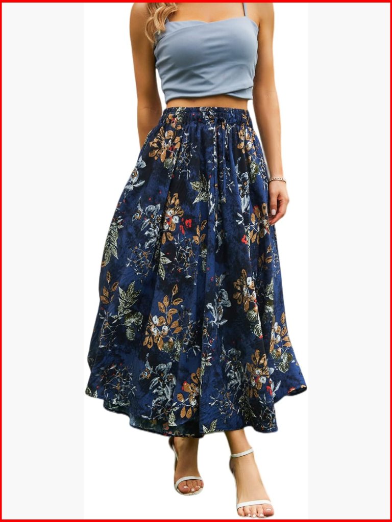 Maxi Skirt With Pockets, Elastic Waist, Lightweight Polyester For Beach &